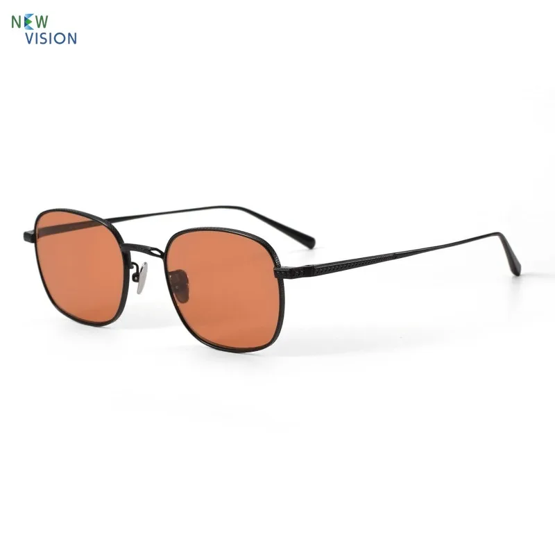 

New Square Pure Titanium Sunglasses for Men Women Outdoor Sunscreen Retro Carving Can Be Paired with Degree Myopia Sun Glasses