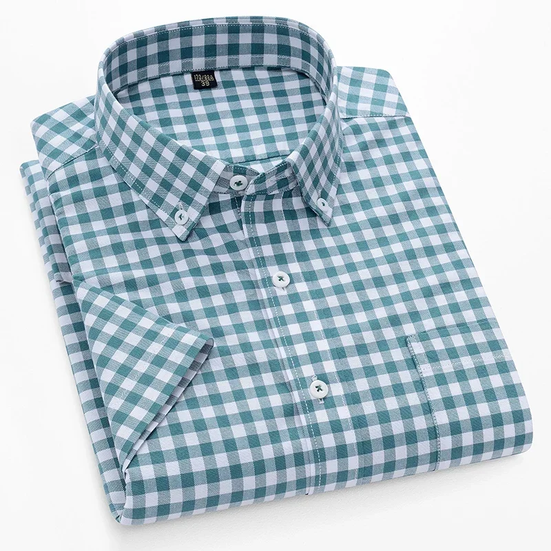 2025 Summer High Quality Pure Cotton Men Shirts Short Sleeve Dress Shirts Male Slim Social Business Blouse Solid Color Oxford