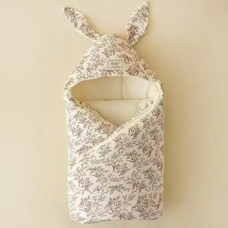 

Cotton Newborn Swaddle Blanket with Cute Cartoon Bunny Ears Hospital Delivery Swaddling Wrap Soft Thermal Baby Swaddling New