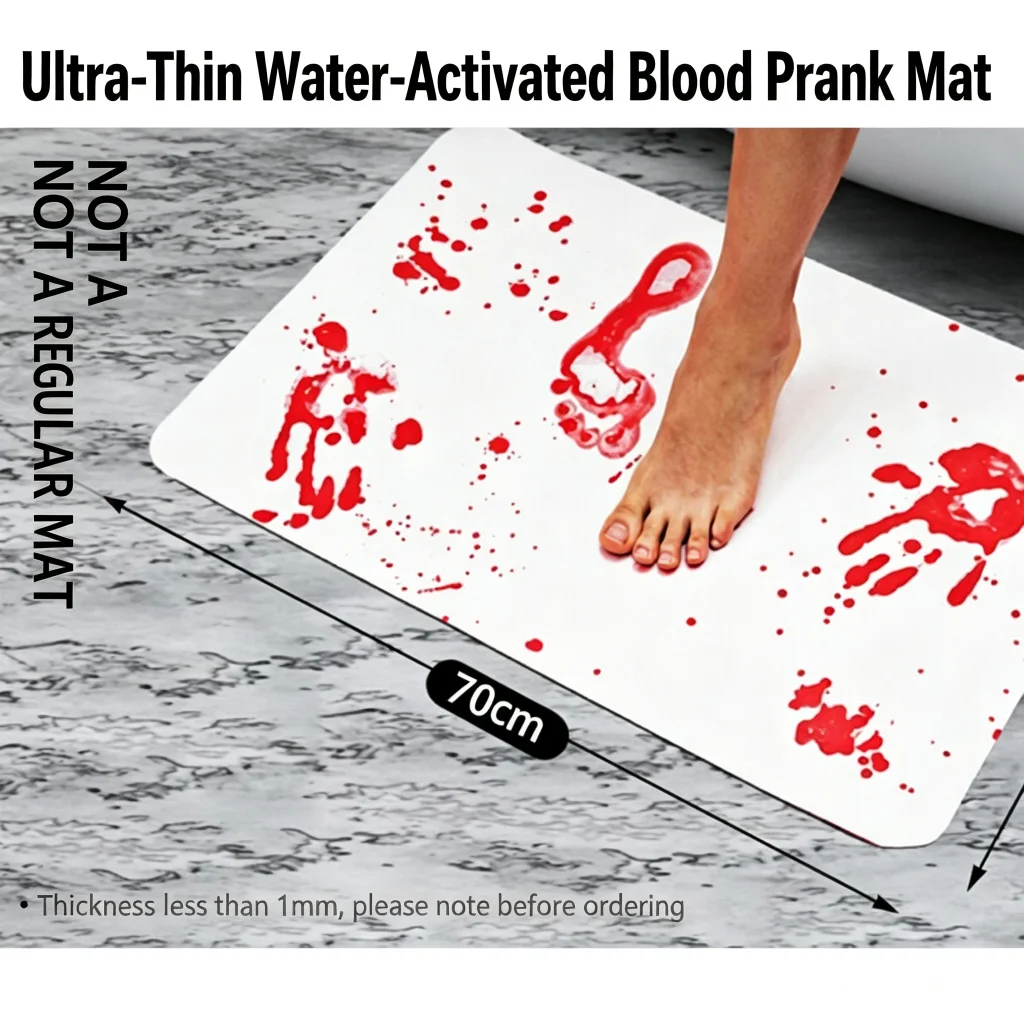 Halloween Color-Changing Floor Mat Prank That Turns Red When Wet, Bloody Prank Bathroom Mat That Changes Color When Wet