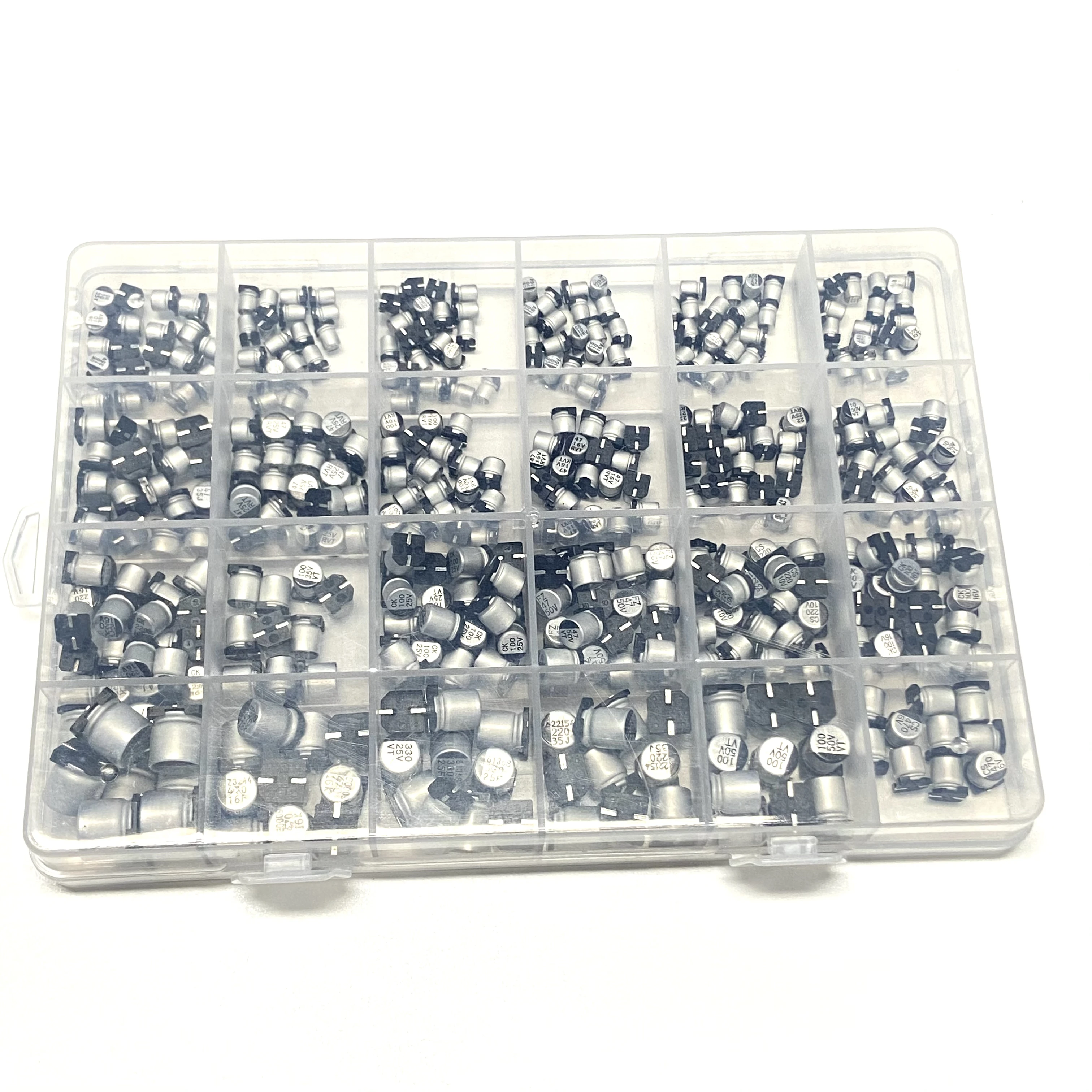 Imagem -06 - Capacitores Eletrolíticos de Alumínio Smd Variedade Kit 24 Valor Smd 1uf1000uf 6.3v50v 24 Valor com Caixa 400 Pcs