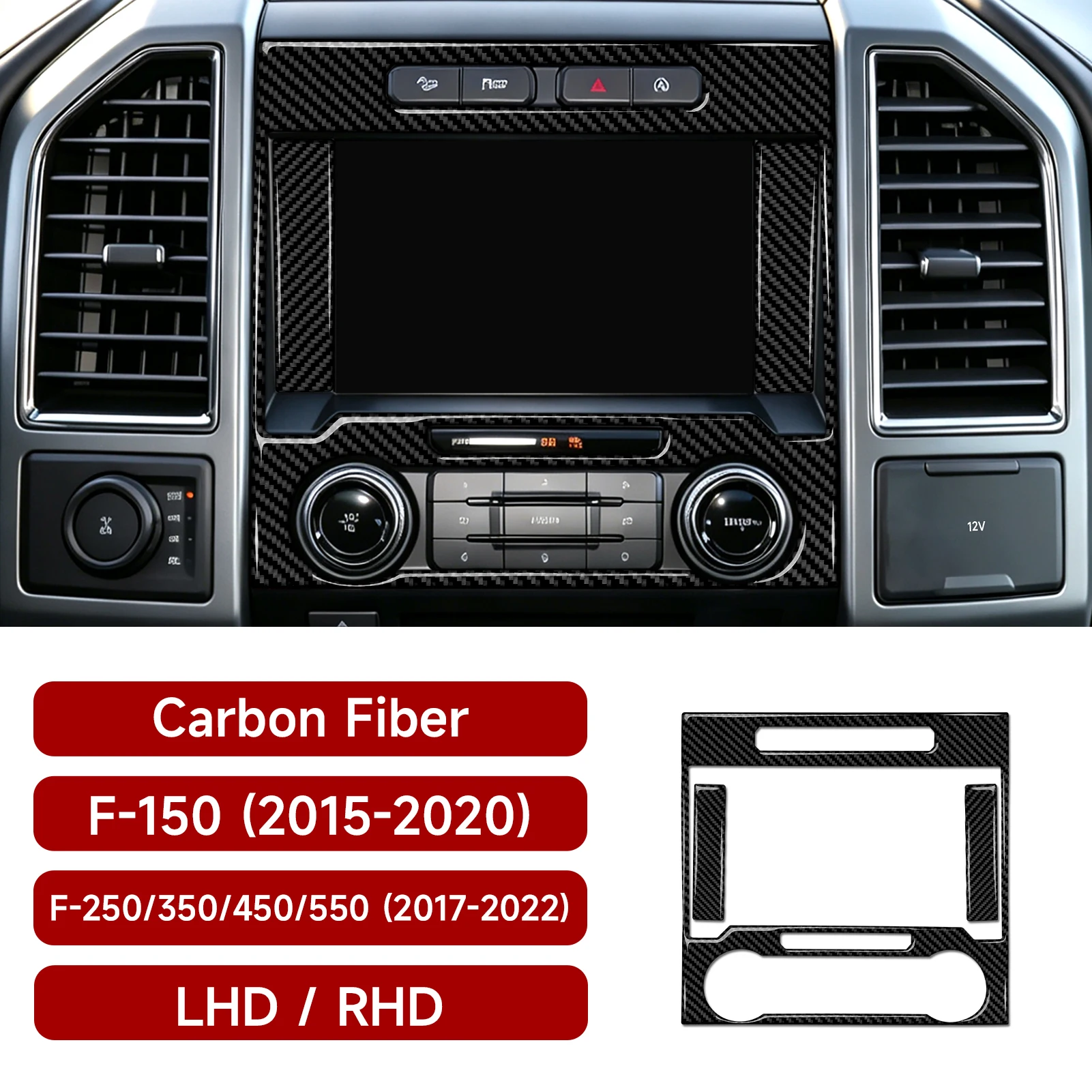 Car Center Console Navigation Display Panel. For Ford F-150 250 350 450 550 (2015-2022) Accessories. Carbon Fiber Trim Sticker.