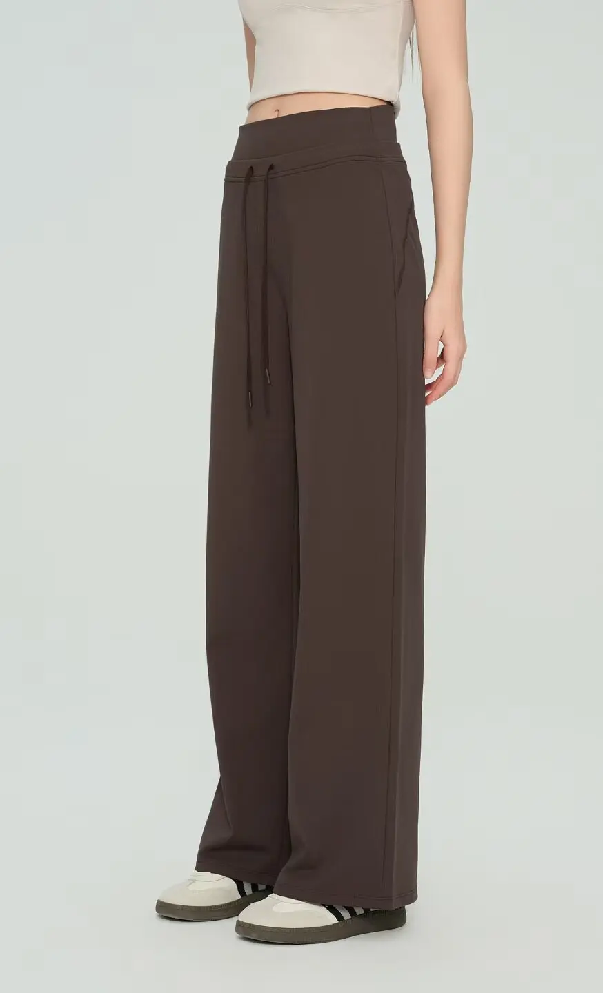 Damen-Sporthose, hochtailliert, schlankmachend, weites Bein, Yoga-Hose, gerade geschnitten, lässig, locker, für Laufen, fließend, Fitness-Leggings – Detail 3