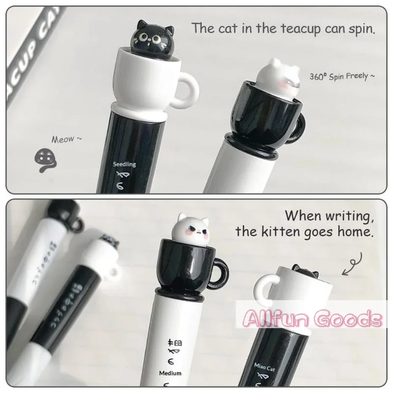 [TG835]Cute Teacup Cat Gel Pens 0.5mm Fun Animal Quick Dry Pen Creative Rotating Cat Pocket Pen For School & Office Use image 3
