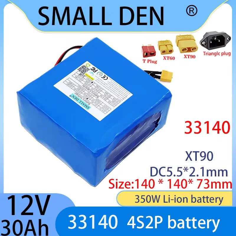 

12.8V 30Ah 33140 Lifepo4 battery pack 4S2P with 30A 100W 350W balanced BMS large capacity rechargeable battery+14.6V 5Acharger