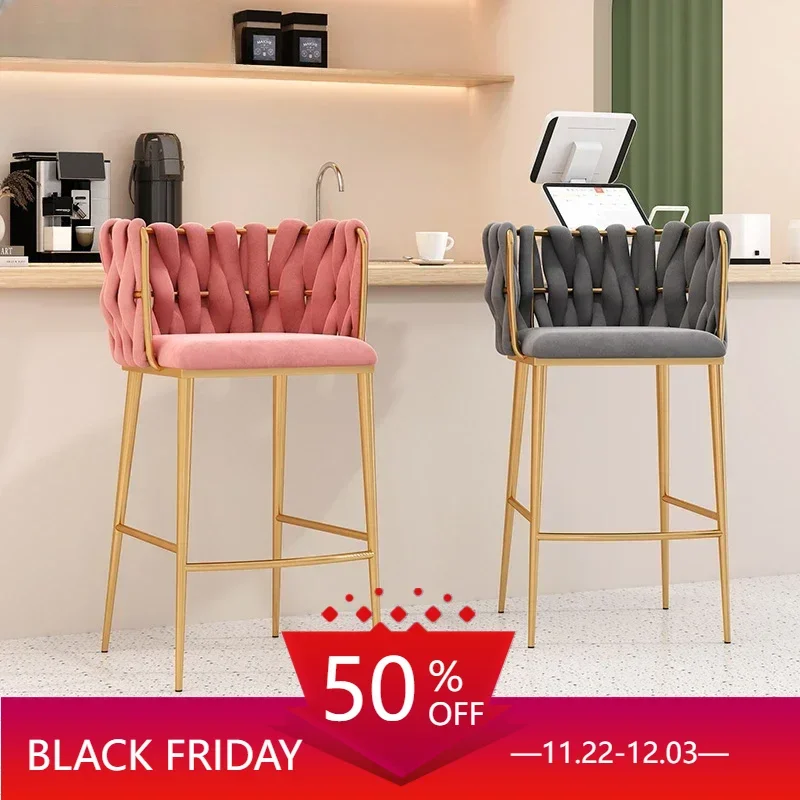 Nordic Velvet Metal Bar Cadeiras, Luxo Dining Counter Stool, mobiliário de escritório moderno, design alto, MR50BC