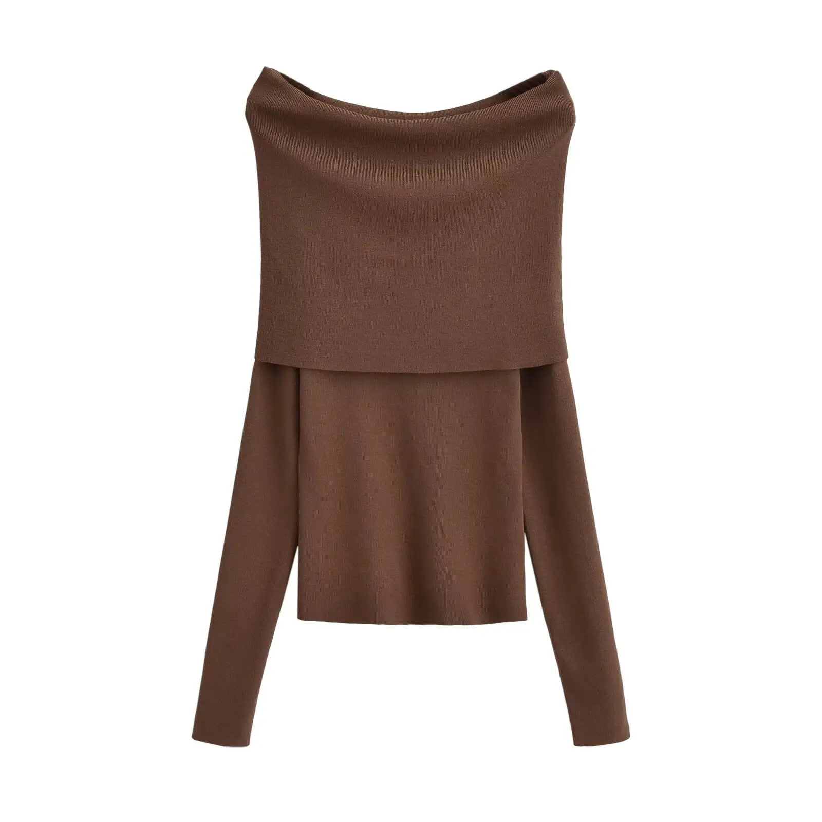 เสื้อไหมพรมแขนยาวเปิดไหล่ทรงเข้ารูปสำหรับผู้หญิง สไตล์วินเทจลำลอง ดีไซน์เปิดไหล่ข้างเดียว ให้ความรู้สึกอ่อนโยน