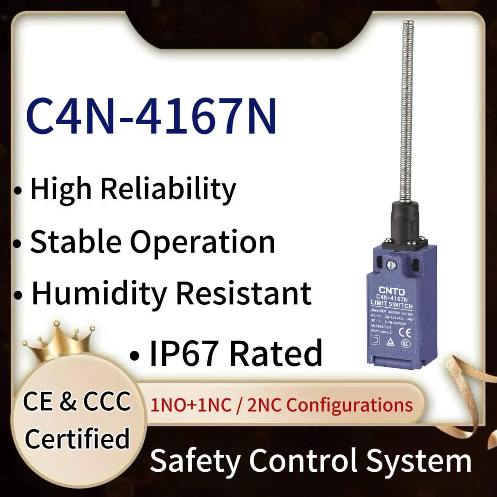 

CNTD C4N-4167N Limit Switch IP67 Waterproof Coil Spring Type 3N Low Actuation Force 1NC 1NO Slow Action Forced Disconnect