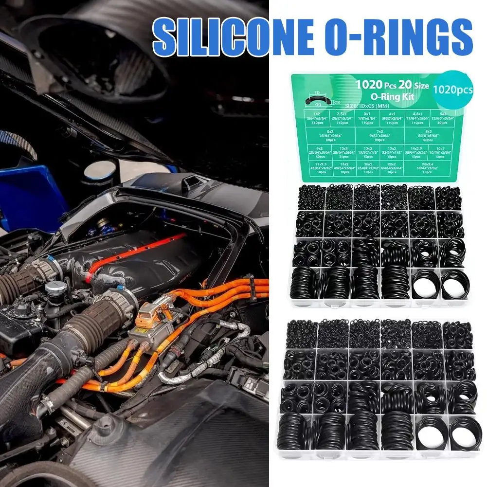 1020 pieces of nitrile silicone O-rings, wear-resistant and oil-resistant repair gasket rings, maintenance box sealing ring set