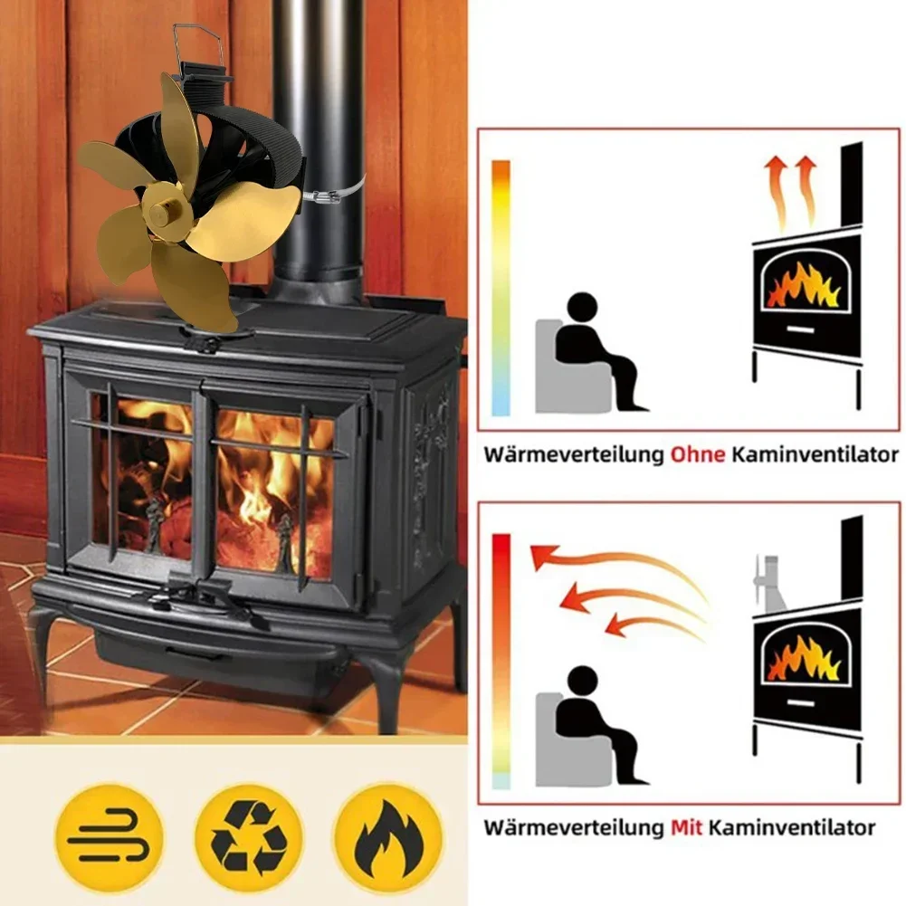 Silent Ceiling Fan Golden Fan Leaves Heat Powered Stove Fan Easy Installation Process Efficient Airflow For Fireplace