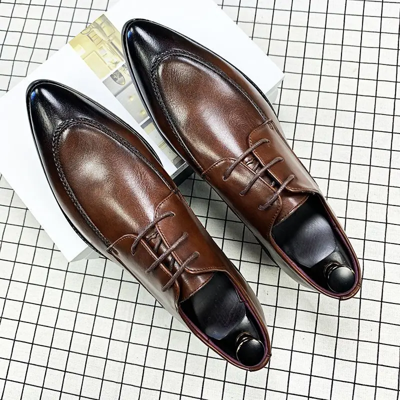 

2025 Winter Pointed Business Men's Formal Casual British Breathable Inner Height Increased Leather Dress Derby Shoes