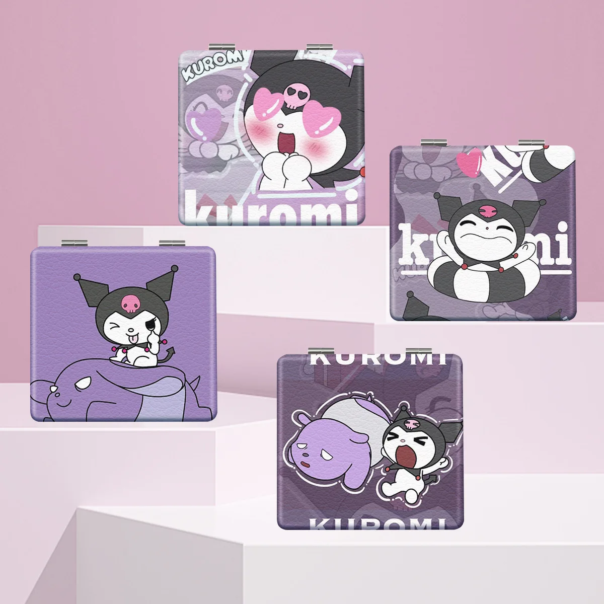 

Kawaii Sanrio Kuromi Small Mirror Student Dormitory Portable Makeup Mirror New Square Double-Sided Folding Mirror Girl Gifts