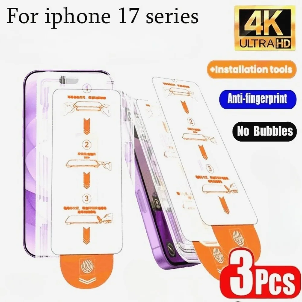 3Pcs Ultra Clear Full Screen Protector Für iPhone 17 16 15 14 Pro Max Air 16e 13 12 11 Pro 15 14 Plus XS XR Einfach Installieren Glas