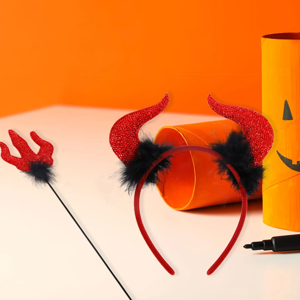 

1Set Devil Costume Set Devil Horn Headband and Fork Prop Halloween Party Cosplay Accessories for Adults Kids Halloween Costume