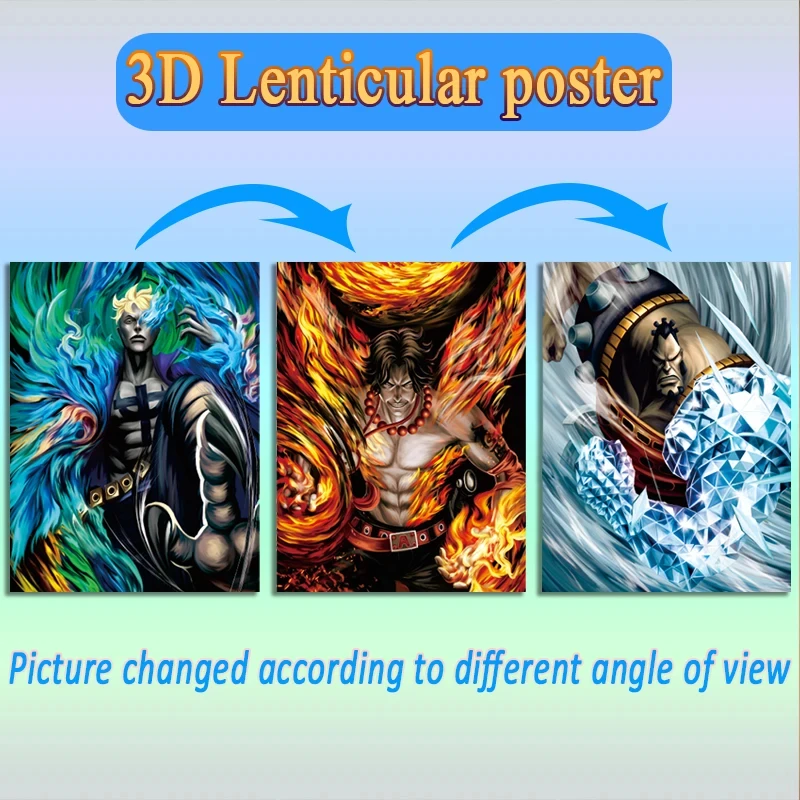 Anime ONE PIECE Poster ACE/Marco/Jozu Pirate  3D Poster Wall Art Children Birthday Gift 3D Lenticular Poster Wall Art Home Decor