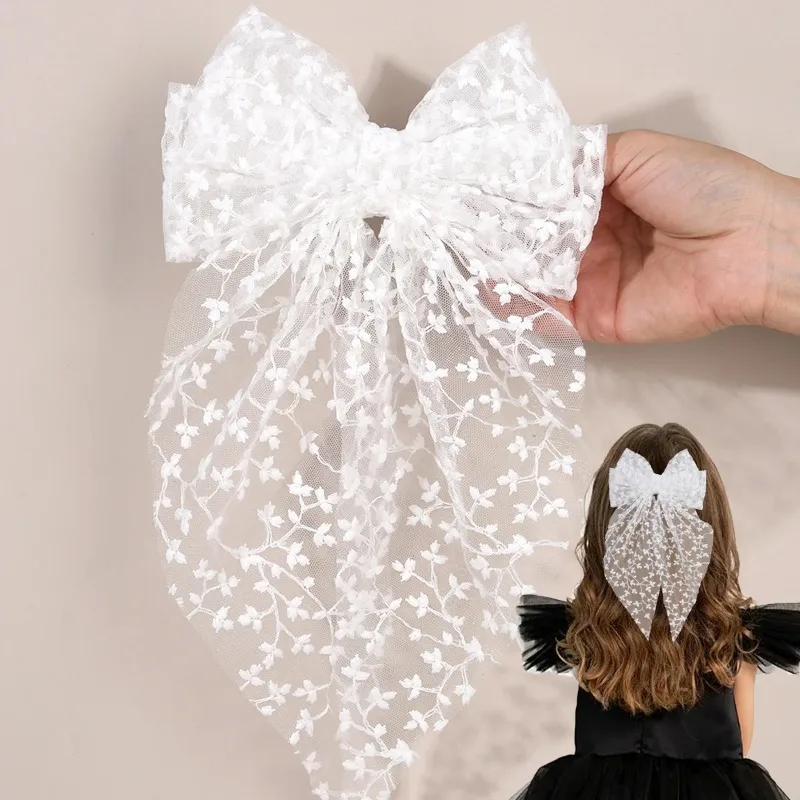 

Милая кружевная заколка для волос с большим бантом, элегантная двухслойная заколка с вышивкой и бантом для девочек, корейские детские аксессуары, головные уборы, подарок