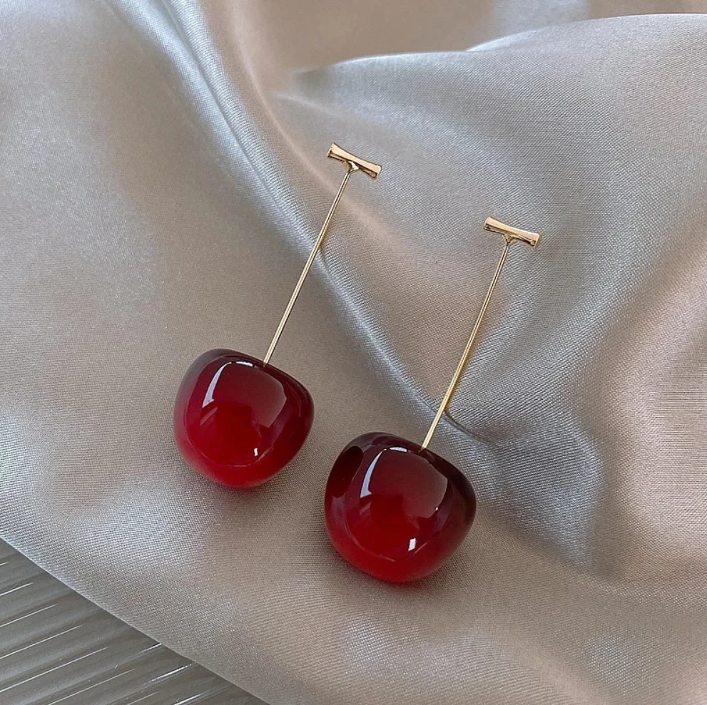 

Sweet Red Cherry Earrings Ladies Fashion Delicate Fruit Design Drop Dangle Earrings Wedding Party Korean Ear Jewelry Gift