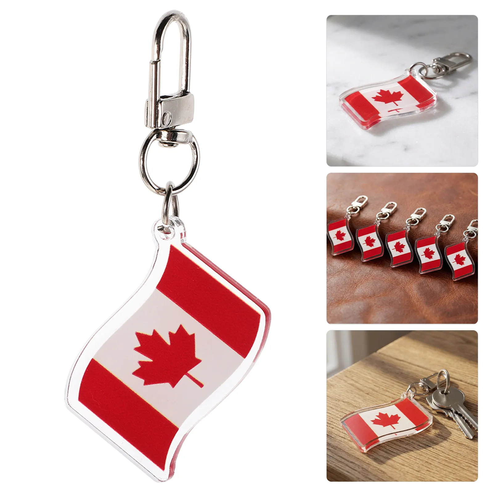 5Pcs Canada Flag Keychain Acrylic Canadian Maple Key Ring Pendant Lightweight Patriotic Souvenirs Canada Day Gifts
