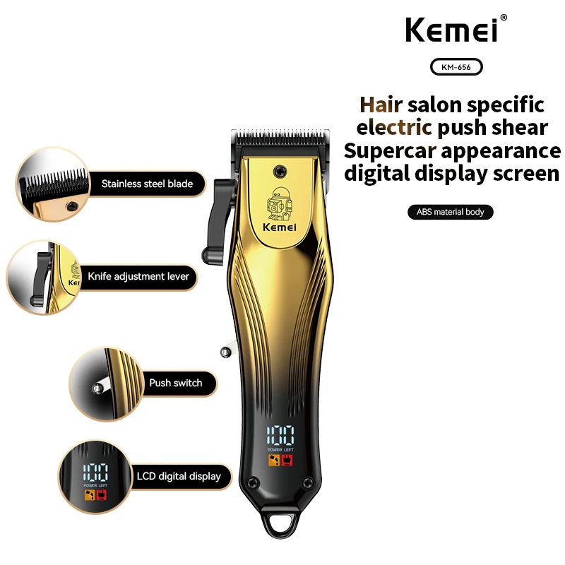 Kemei 656 Clipper ผมไฟฟ้าสําหรับผู้ชายเครื่องตัดผมตัดผมชุดมืออาชีพไร้สายเคราผม Trimmer หวีปรับได้