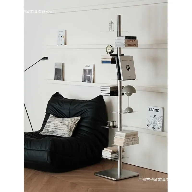 for Creative Rotating Bookshelf Stainless Steel Color Floor Wrought Iron Multi-layer Shelf Home Book Storage Rack Designer