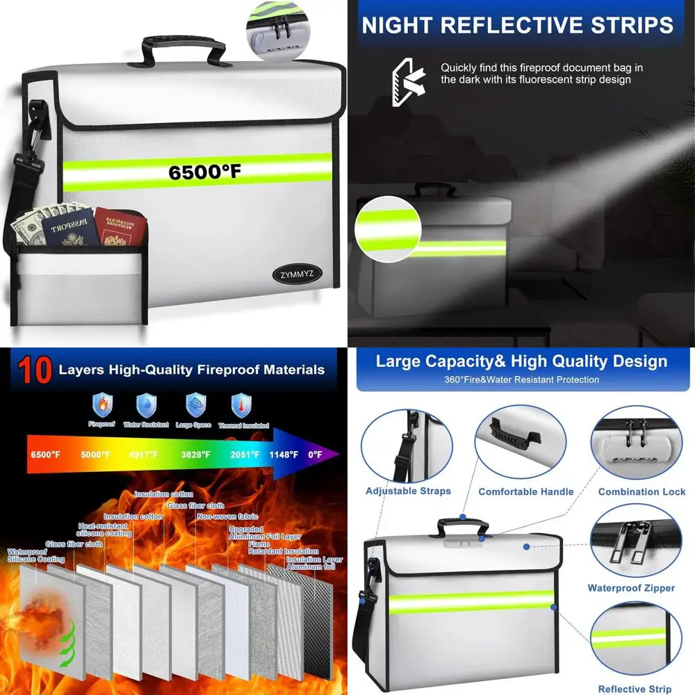 

Большой 6500 ° Органайзер для документов с замком, 10-слойный, изолированный и водонепроницаемый, со съемными разделителями, портативный для дома или путешествий (16,5 дюймов)