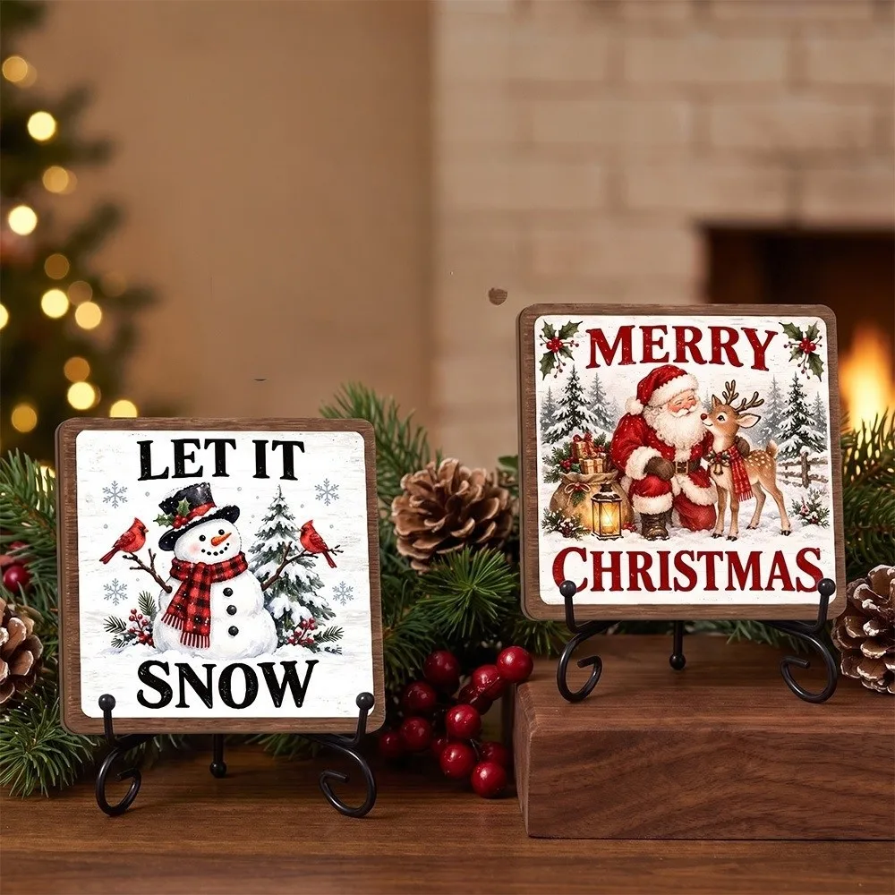 Reindeer Christmas Wooden Decorations Home Decor Rustic Style Santa Claus Ornaments 2D Flat Snowman