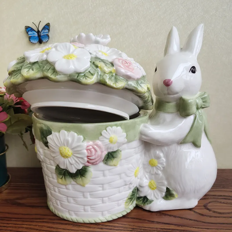 Underglaze Ceramic Rabbit Airtight Canister Decorative Storage Jar for Kitchen Home Organizer for Tea Coffee Cute Birthday Gifts
