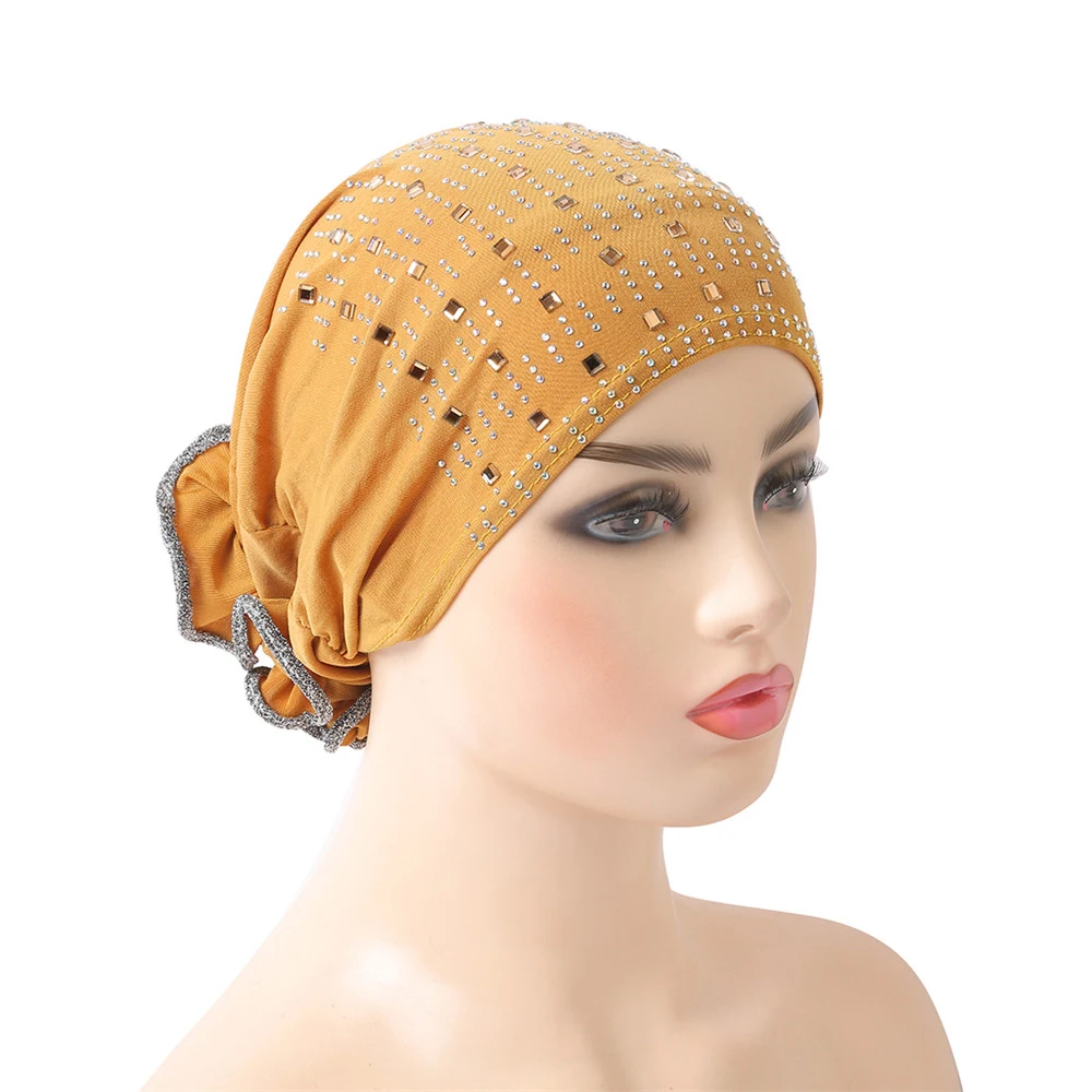 Flower Muslim Women Strech Hijab Bonnet Chemo Cap Inner Hats Turban Arab Cancer Bandana Islamic Beanies Headwrap Headcover Scarf