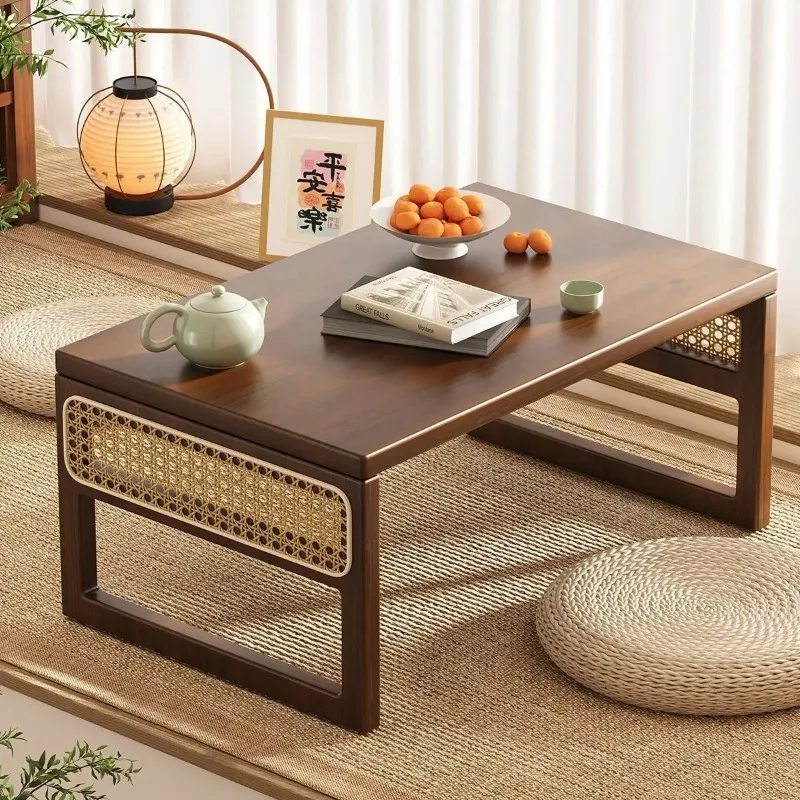 

Rattan Window Desk - Japanese Floor Table for Bedroom Compact Study Desk with Storage Low Tea Table for Tatami/Living Room Decor