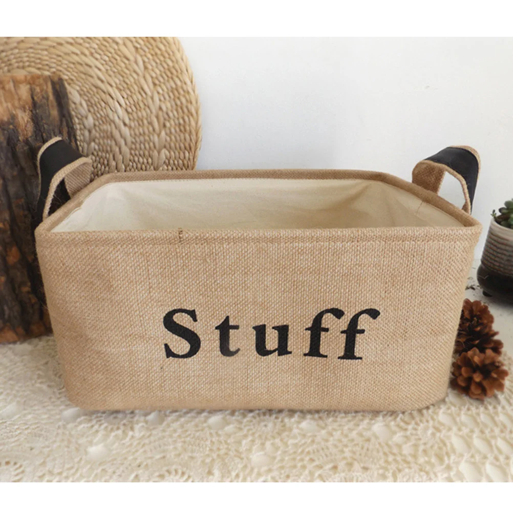 

Country Style Jute Storage Bin Medium Collapsible Cotton Basket Organizer Basket with Handles for Bookshelf Cabinet Room