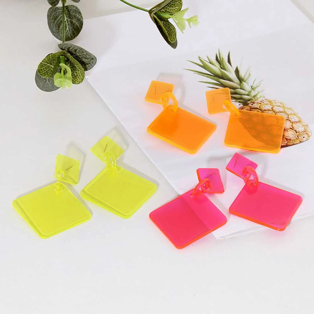 

4Pairs Acrylic Geometric Diamond Earrings Fashion Exaggerated Dangler for Casual Work Party Women's Trendy Jewelry
