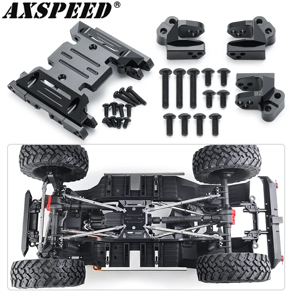 AXSPEED Metal Chassis Center Skid Plate & Fixed Code Pull Bar Installation Base for 1/10 Axial SCX10 III AXI03007 AXI03006