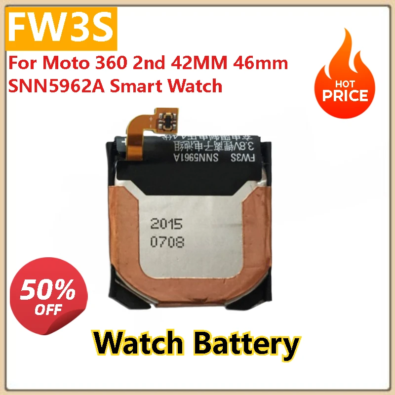 

100% New High Quality Replacement Watch Battery FW3S FW3L For Moto 360 2nd 42MM 46mm SNN5962A Smart Watch