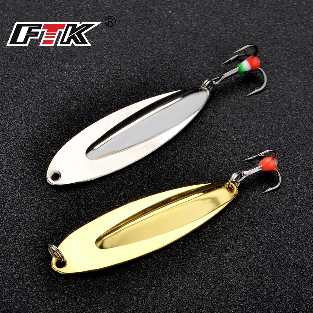 FTK Spinner Spoon Gold JIG Ice Fishing Lure 8g-55mm Artificial Bait With Treble Hook Silver Vib for Pesca Winter Fishing Tackle