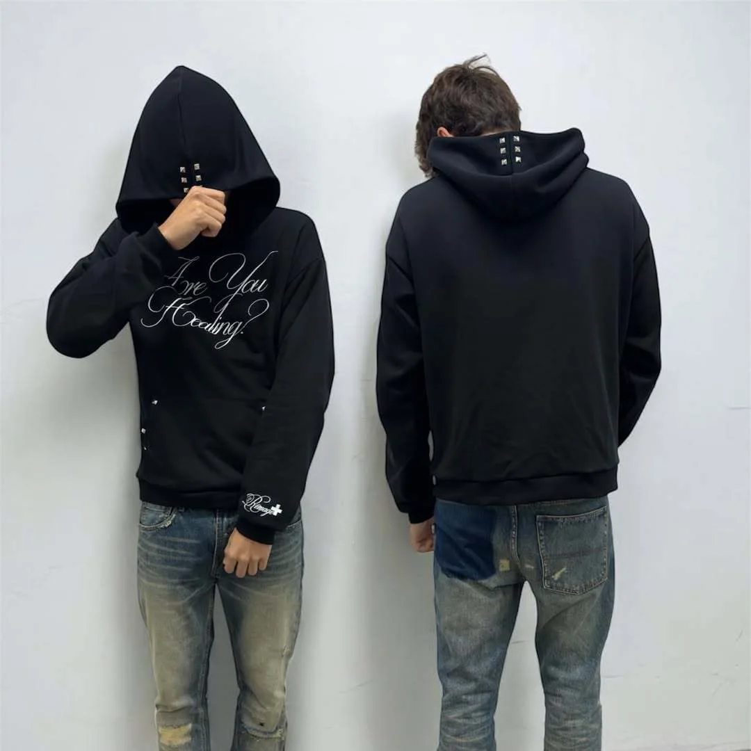 เสื้อฮู้ดฮิปฮอปสไตล์อเมริกันสำหรับผู้ชาย ฮาราจูกุ กอธิค พังก์ พิมพ์ลายตัวอักษร สไตล์ลำลอง ชุดกีฬา ร็อค กอธ ฮู้ดดี้ แฟชั่น y2k