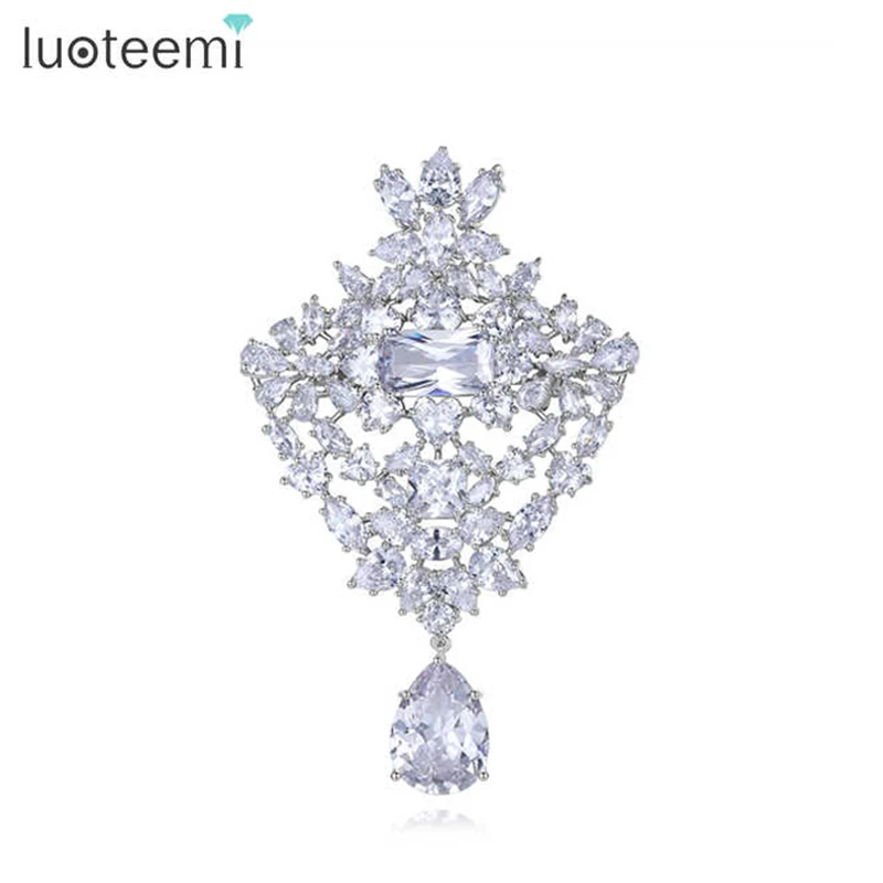 

LUOTEEMI Fashion Wedding Bouquet Brooches For Women Luxury Grade Cubic Zircon Micro Pave Setting Lady Bridal Flower Brooch Pin