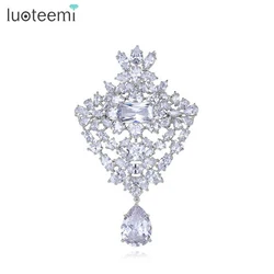 LUOTEEMI Fashion Wedding Bouquet Brooches For Women Luxury Grade Cubic Zircon Micro Pave Setting Lady Bridal Flower Brooch Pin
