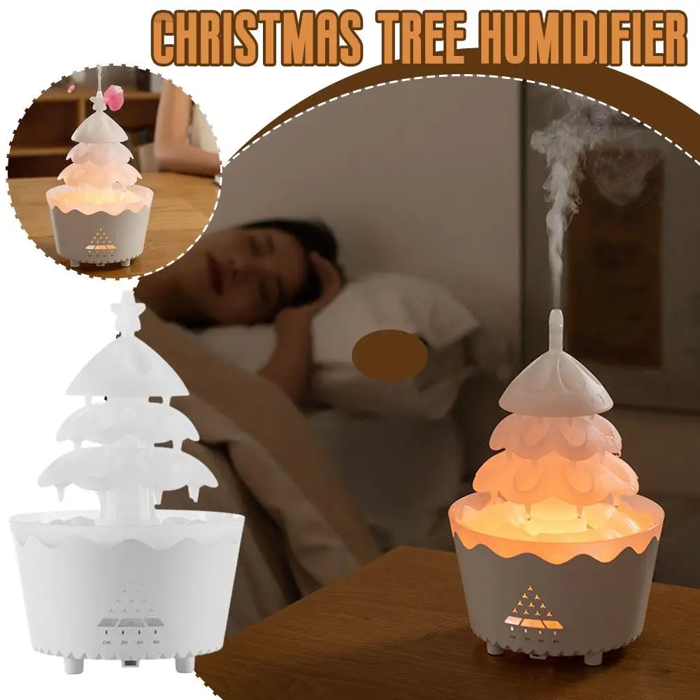 

Christma Tree 7 Color LED Night Light Humidifier Home Diffuser Essential Humidifie Christmas Tree Desktop Bedroom Raindrop P1M3