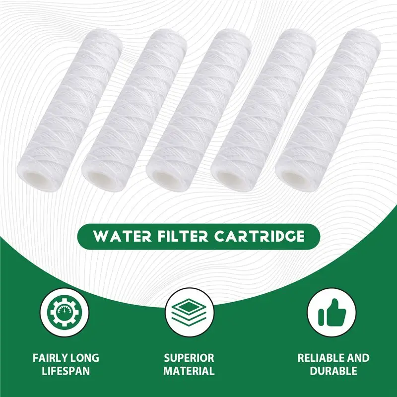 B15C 6Pcs 5 Micrometre String Wound Water Filter Universal Whole House Replacement Cartridge Sediment Filters 10Inch