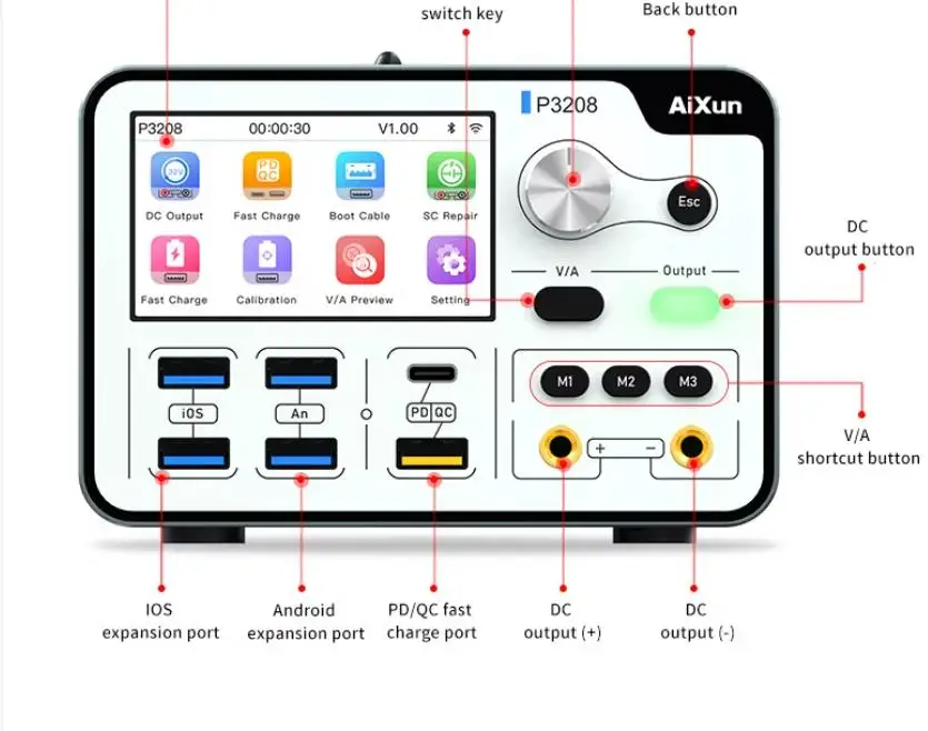 Image of Pro 7-14 One Power iPhone Key mit Diagnosekabel Boot MAX 320W Telefon 32V/8A für Reparatur P3208 AiXun Supply Tool Power Portable