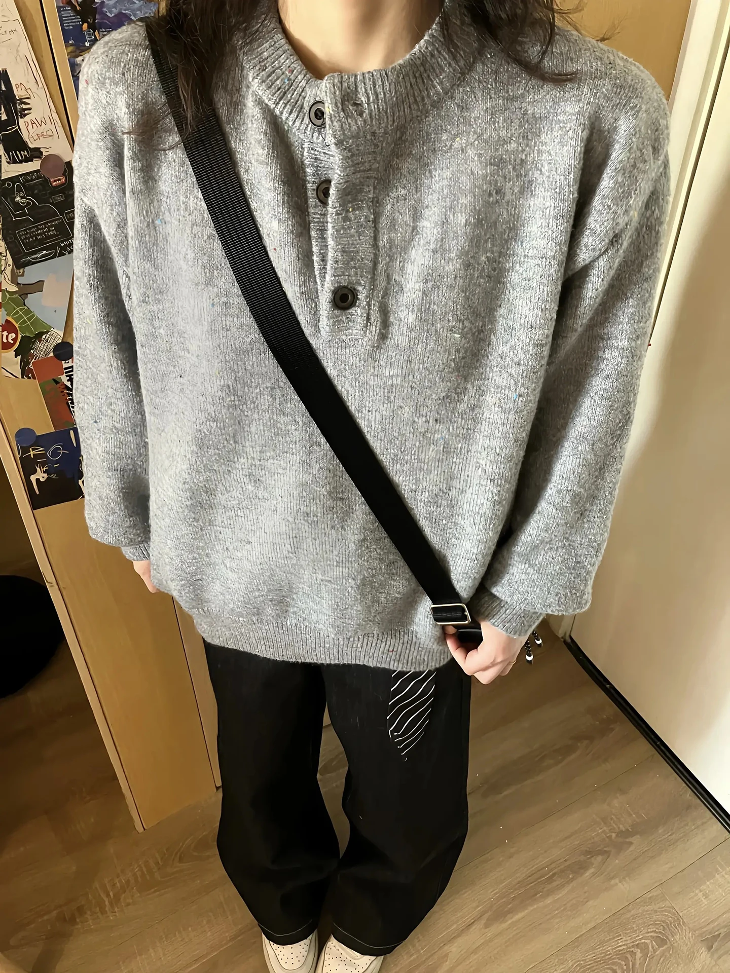 

Мужской трикотажный свитер в американском ретро-стиле с воротником хенли, премиум-класса, для весны и осени, базовый слой, внутренняя одежда, топ