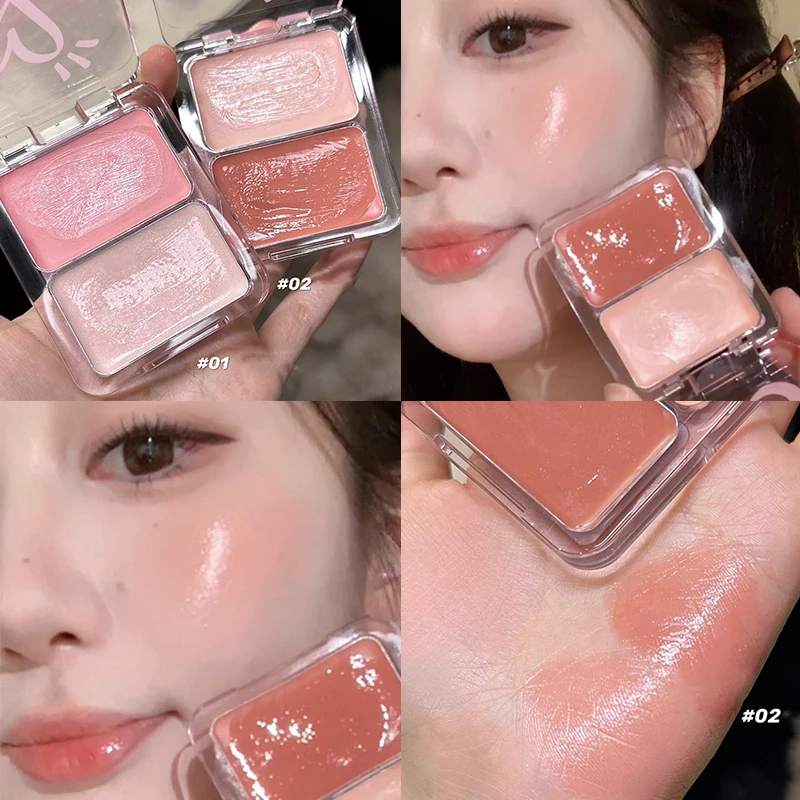 Jelly Glow Blush, Milk Peach Pink Apricot Red Gem Rouge Korean Make Up, Cream Texture, PinkLow Saturation Brightening Two-color
