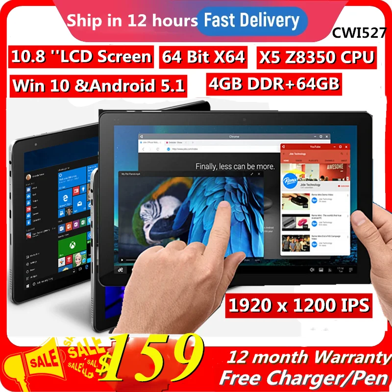 Tablette de 2025 Pouces, 4 Go DDR + 64 Go CWI527, Windows 10 et Android 10.8, Système Touriste Z8350, CPU 5.1x1920 IPS, Nouvelle Vente, 1200