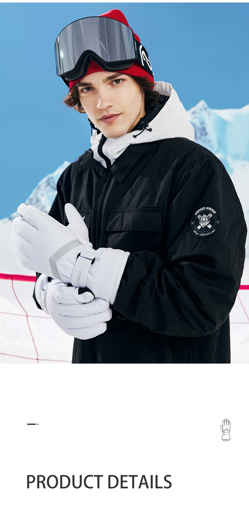 COPOZZ Neue Winter-Skihandschuhe für Damen und Herren, winddicht, warm, wasserdicht, Touchscreen-fähig, rutschfest, für Snowboard, Schneemobil, dicke Skihandschuhe – Detail 14