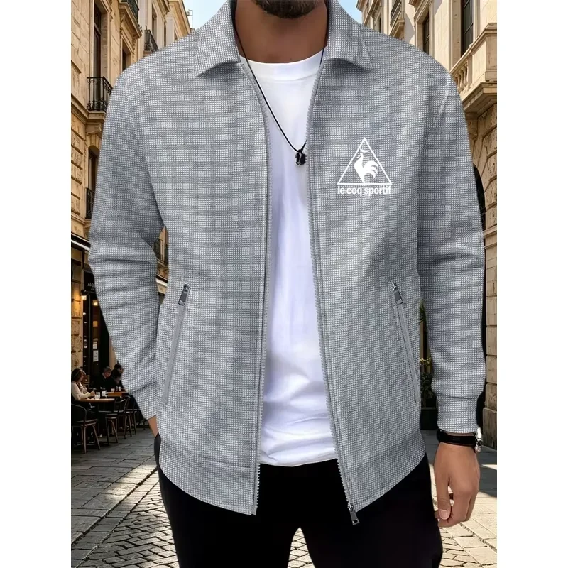 Chunqiu Men's Stand-Up Collar Zip-Up Jacket with Chicken Pattern Print, Long-Sleeved Neutral Fitted Street Style Coat view 3
