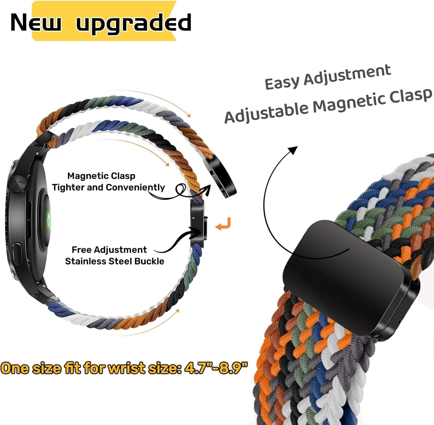 20mm Nylon Braid Magnetic Buckle Strap for Amazfit Active 2 20mm Strap for Amazfit Active/Active 2 20mm Men Women Replace Wrist