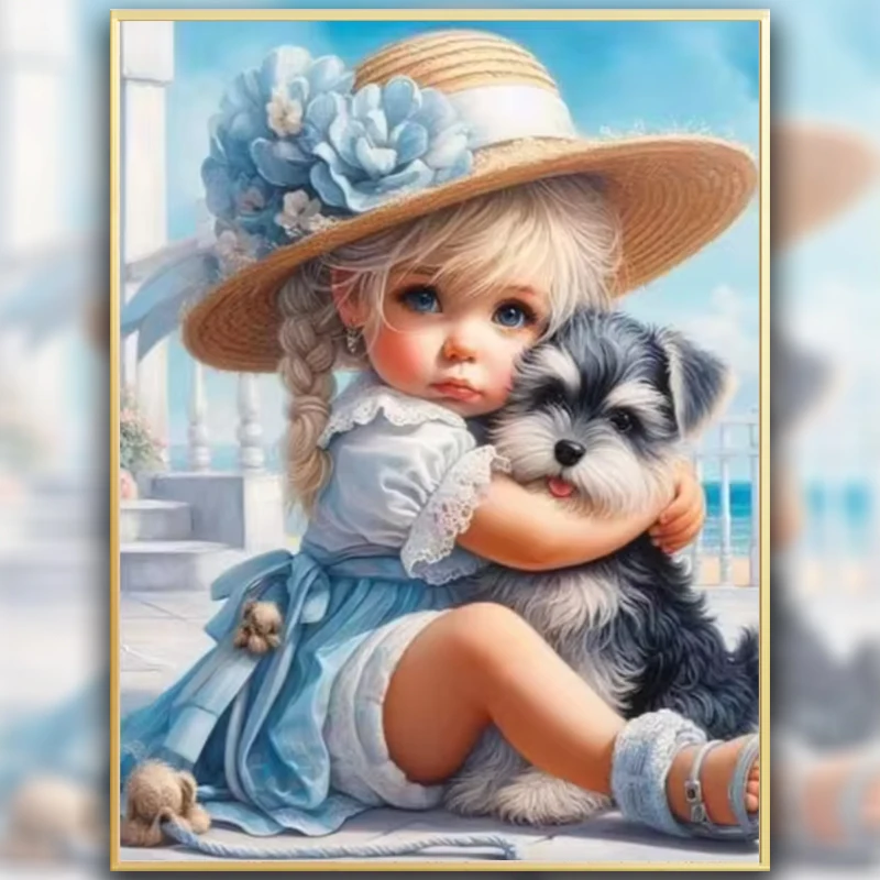 

Набор для вышивания крестиком «Милая девочка и собака» с алмазными аппликациями, для гостиной, ручная работа, DIY, снятие стресса, современный простой стиль, хлопковая ткань