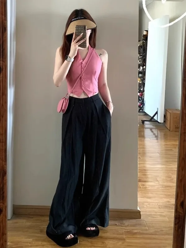 

Новая модная женская летняя блузка в корейском стиле: розовый полосатый топ с открытыми плечами на бретельках, стройнящий силуэт