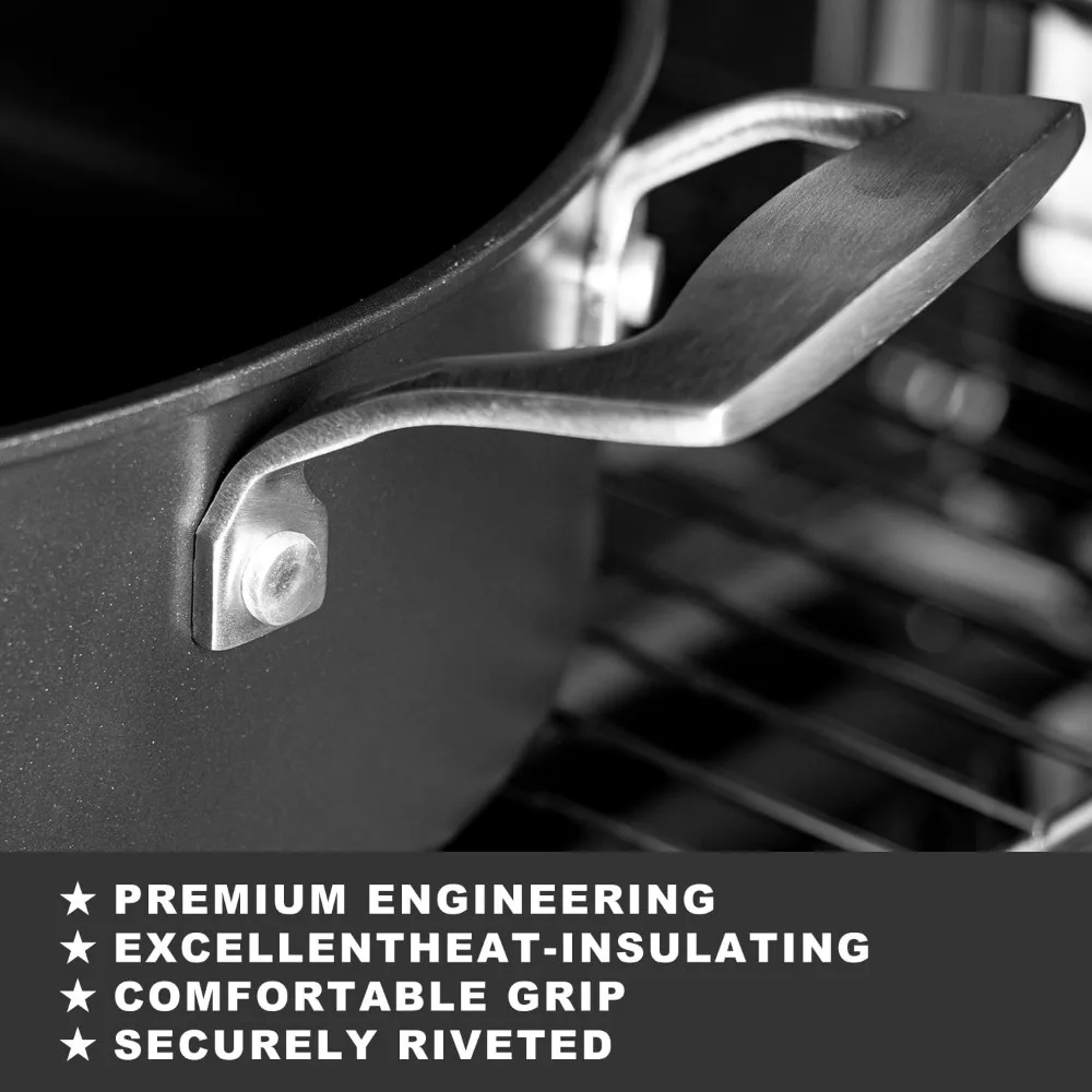 وعاء مخزون غير لاصق سعة 8 لتر مع غطاء زجاجي، آمن للفرن حتى 700 ° F، متوافق مع الحث، مقاوم للخدش، غير لاصق يدوم طويلاً