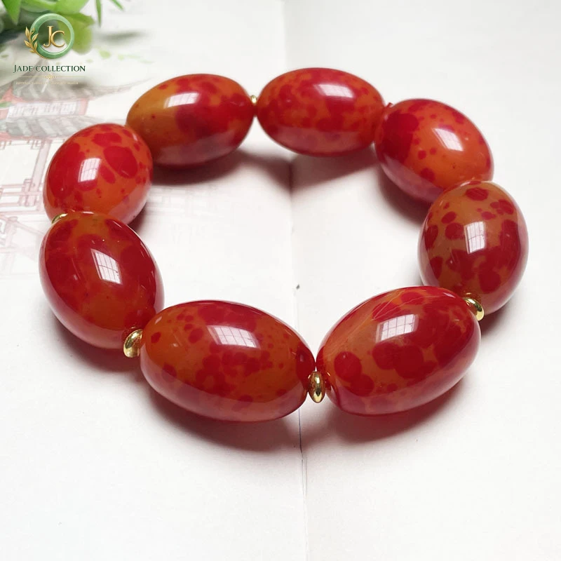 Red agate bracelet, blood-red smoky chalcedony, unisex egg-shaped bracelet, business jade gift, wholesale supply for live stream